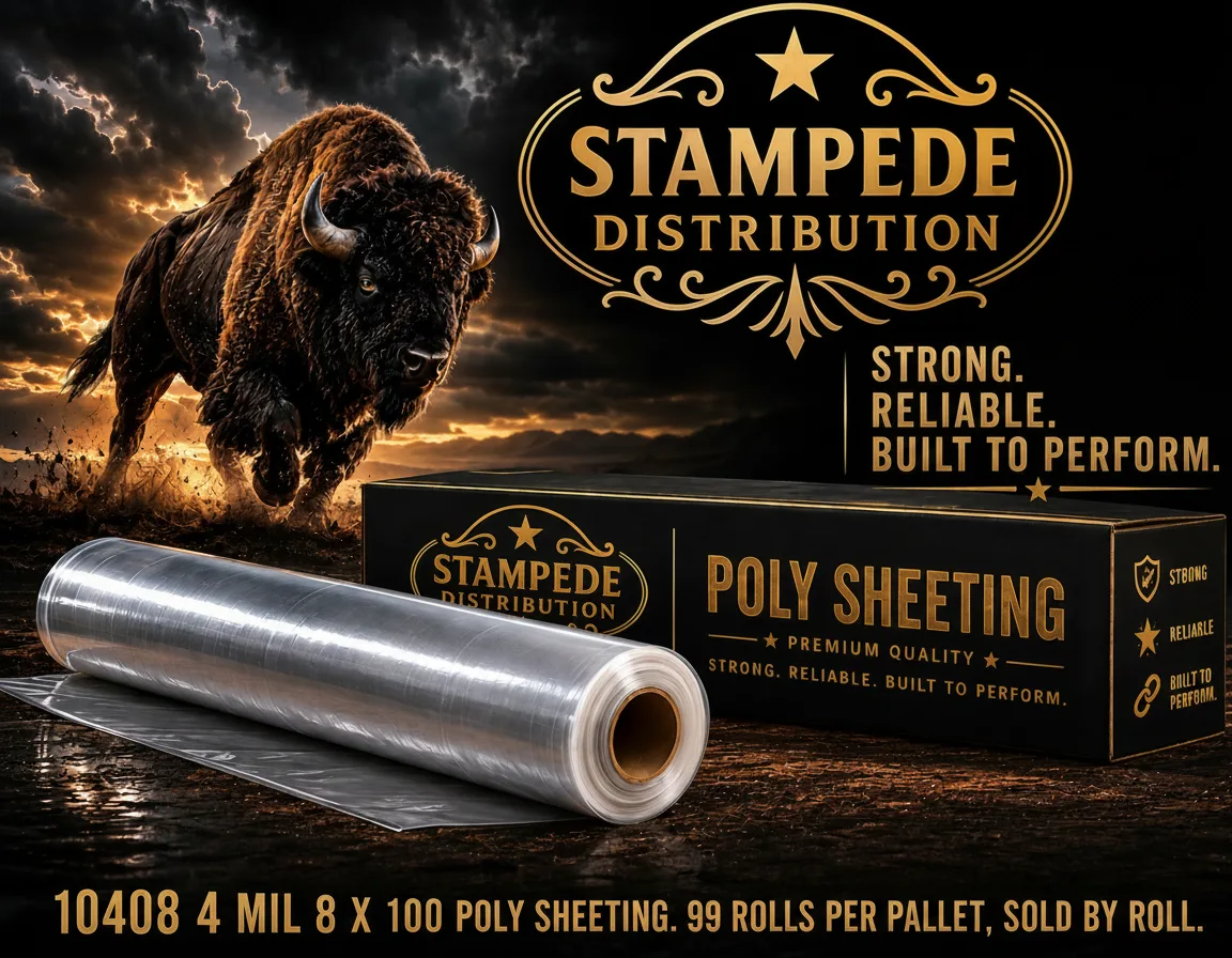 10408 4 MIL 8 X 100 POLY SHEETING. 99 ROLLS PER PALLET, SOLD BY ROLL.
