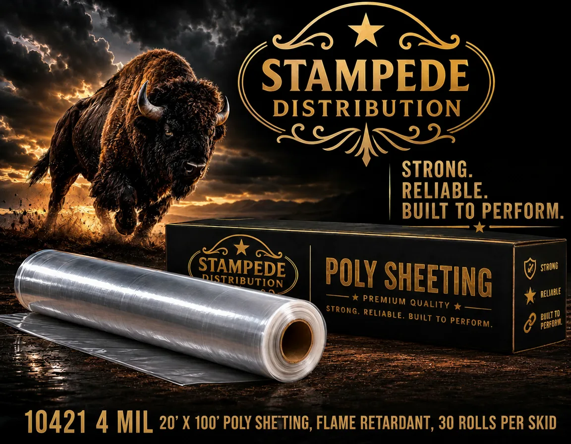 10421 4 MIL 20' X 100' POLY SHEETING, FLAME RETARDANT, 30 ROLLS PER SKID