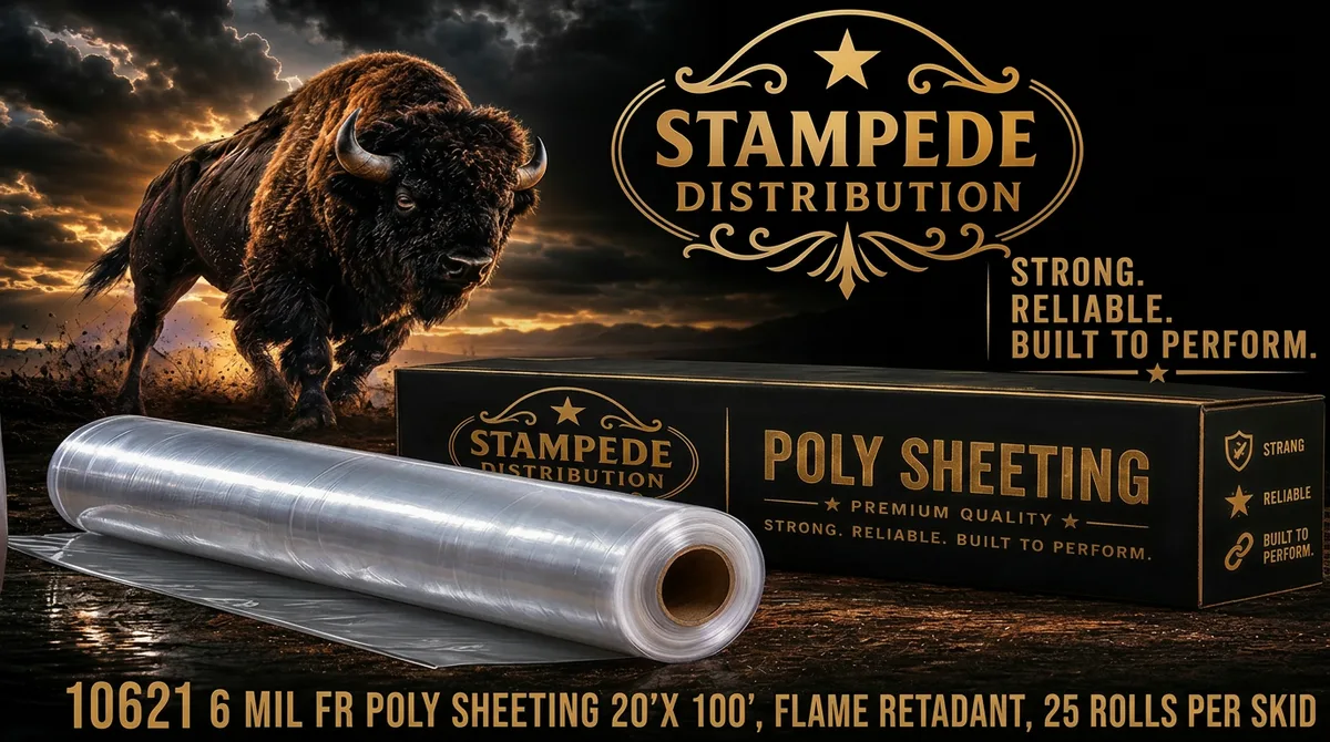 10621 6 MIL FR POLY SHEETING 20'X 100', FLAME RETARDANT, 25 ROLLS PER SKID