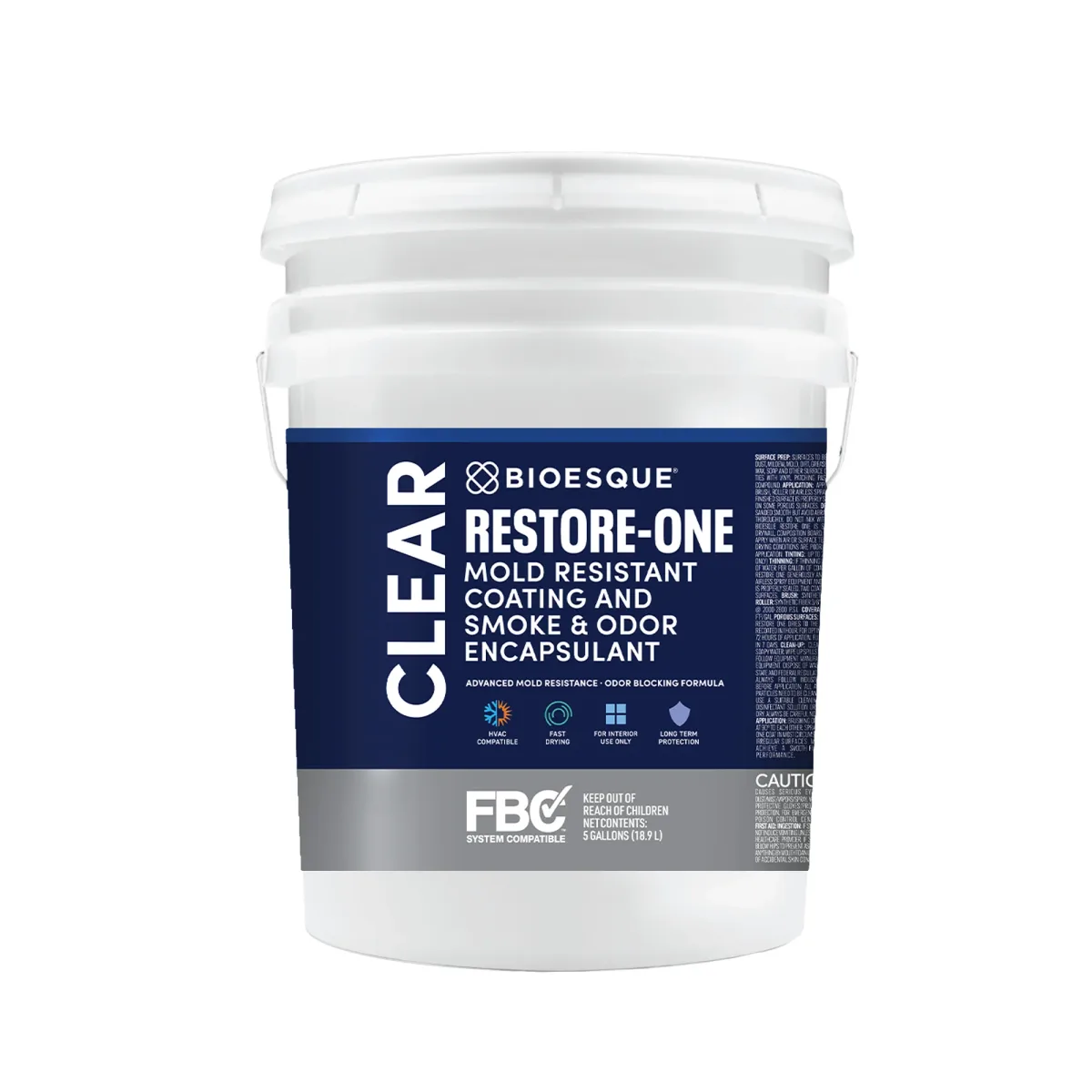 11016 BIOESQUE RESTORE ONE ENCAPSULANT, CLEAR, FOR MOLD OR SMOKE & ODOR, 5-GALLON PAIL, #BROPC-5G