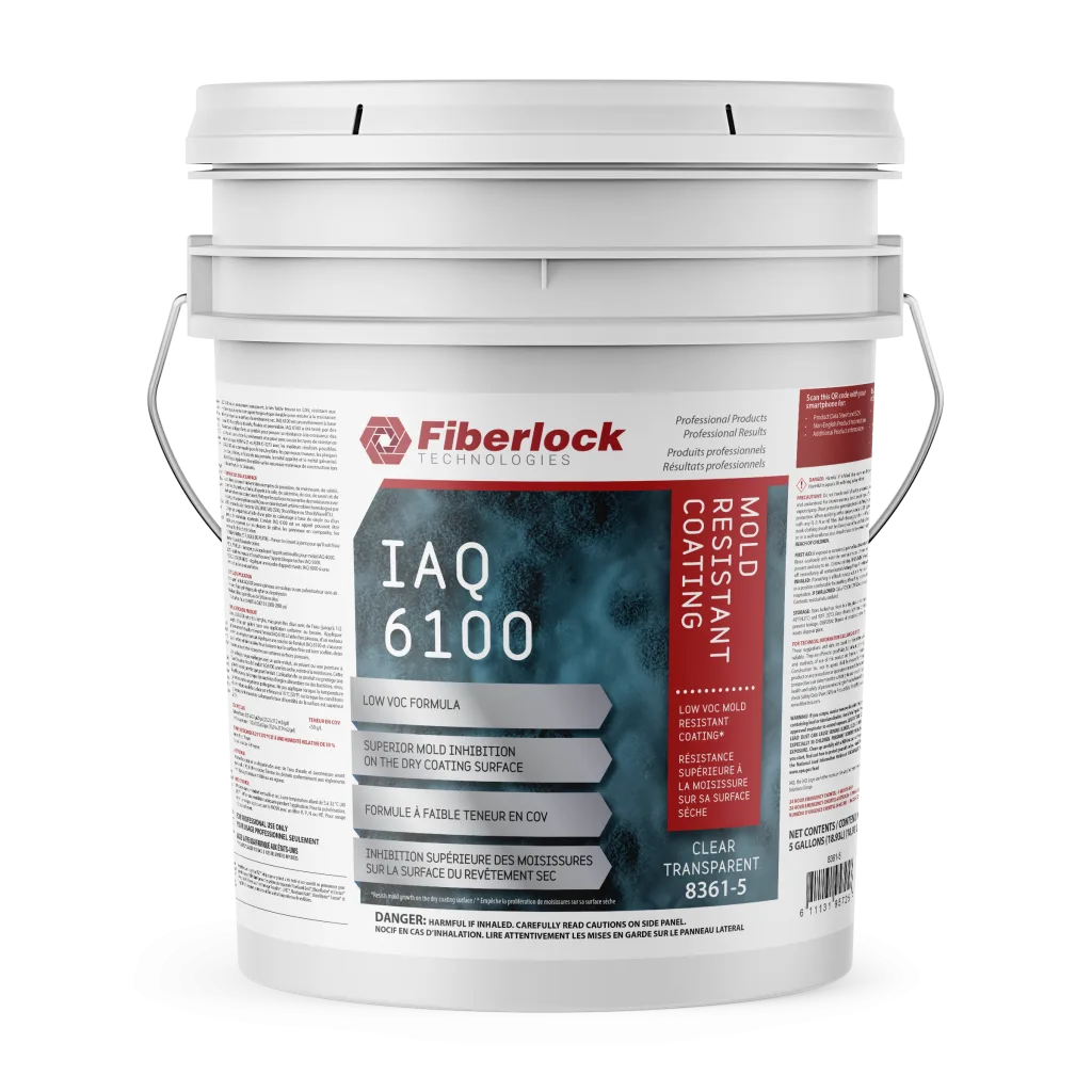 11019 FIBERLOCK, MOLD PREVENTION IAQ 6100 MOLD RESISTANT COATING, CLEAR,RTU COVERAGE AREA 250-400 SQ FT/GALLON 5-GALLON PAIL (3-YR SHELF LIFE) ITEM# 8361-5