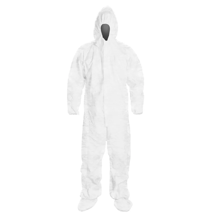 33201 3X WHITE SPUN POLY COVERALLS W/HOOD & BOOTS, ELASTIC WRIST, 25 PER CASE, ITEM 15122
