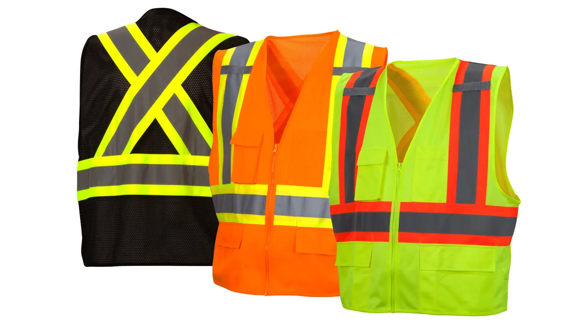 33405 PYRAME# RCZ2420L SAFETY VEST, ANSI TYPE R, CLASS 2, HI-VIS ORANGE COLOR SOLID FRONT, MESH BACK, 2" SILVER REFLECTIVE W/LIME TRIM, ZIPPER CLOSE, 6-POCKETS,2-MIC LOOPS, SZ LG, view 5