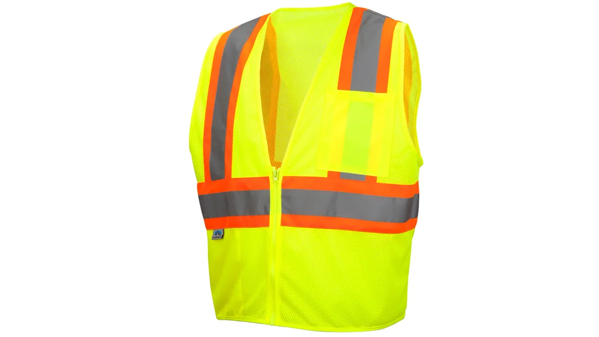 33408 PYRAME# RVZ2220XL SAFETY VEST, ANSI TYPE R, CLASS 2, HI-VIS ORANGE MESH, 2" SILVER REFLECTIVE W/LIME TRIM, ZIPPER CLOSE, 2-POCKETS, 1-OUTER,1-INNER SZ XL, view 2