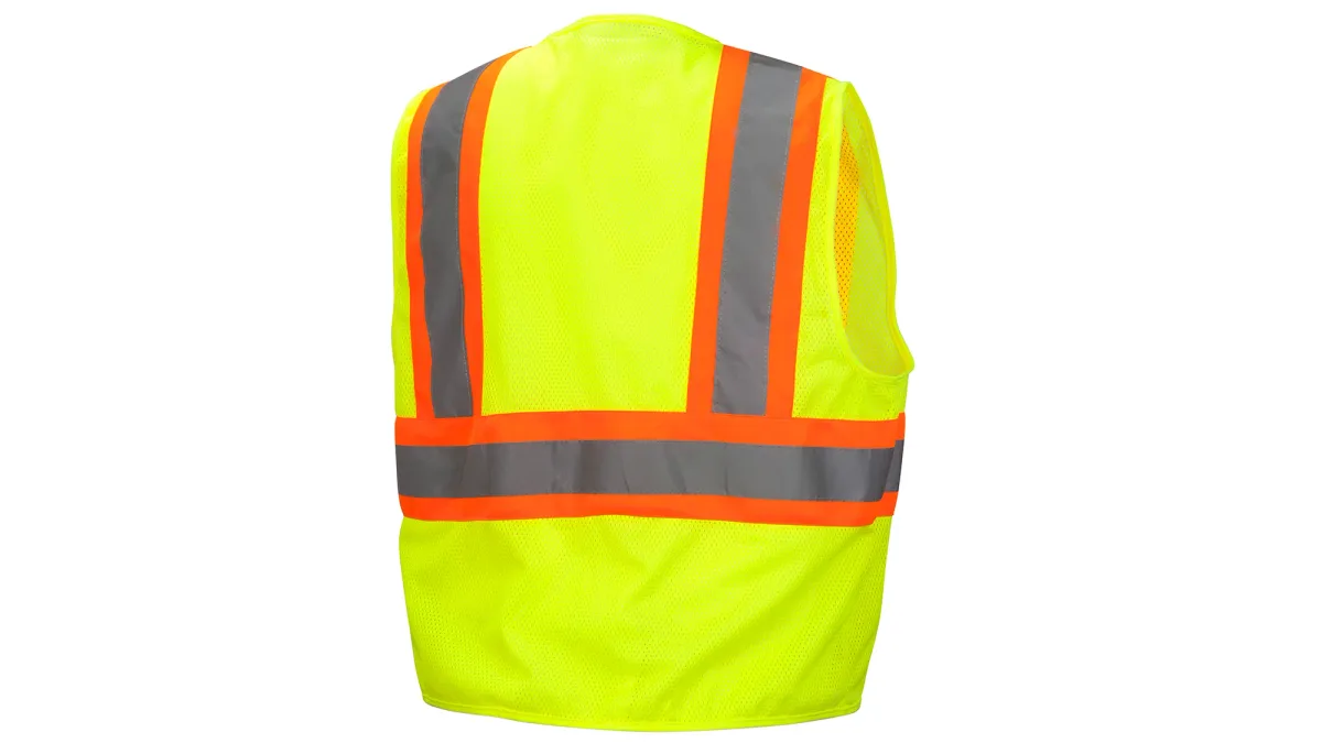 33408 PYRAME# RVZ2220XL SAFETY VEST, ANSI TYPE R, CLASS 2, HI-VIS ORANGE MESH, 2" SILVER REFLECTIVE W/LIME TRIM, ZIPPER CLOSE, 2-POCKETS, 1-OUTER,1-INNER SZ XL, view 3
