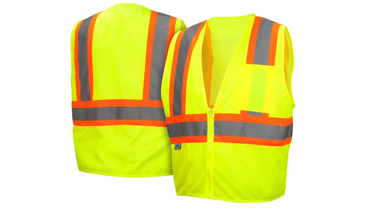 33408 PYRAME# RVZ2220XL SAFETY VEST, ANSI TYPE R, CLASS 2, HI-VIS ORANGE MESH, 2" SILVER REFLECTIVE W/LIME TRIM, ZIPPER CLOSE, 2-POCKETS, 1-OUTER,1-INNER SZ XL, view 4