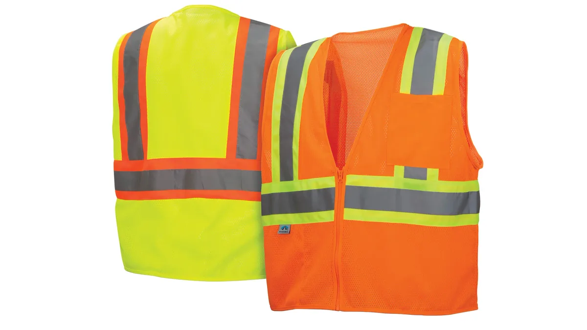33408 PYRAME# RVZ2220XL SAFETY VEST, ANSI TYPE R, CLASS 2, HI-VIS ORANGE MESH, 2" SILVER REFLECTIVE W/LIME TRIM, ZIPPER CLOSE, 2-POCKETS, 1-OUTER,1-INNER SZ XL, view 5