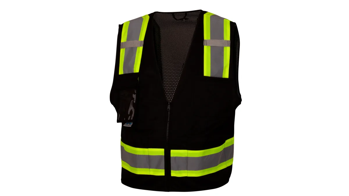 33414 PYRAMEX RVZ2410CPXL, SAFETY VEST HI-VIS POLYESTER,SURVEY SAFETY VEST ANSI/ ISEA 107-2020, LIME GREEN W/ 2" SILVER REFLECTIVE AND ORANGE TRIM, SOLID FRONT MESH BACK, 2 INNER AND 4 OUTER POCKETS, SIZE XL CLASS II, view 5