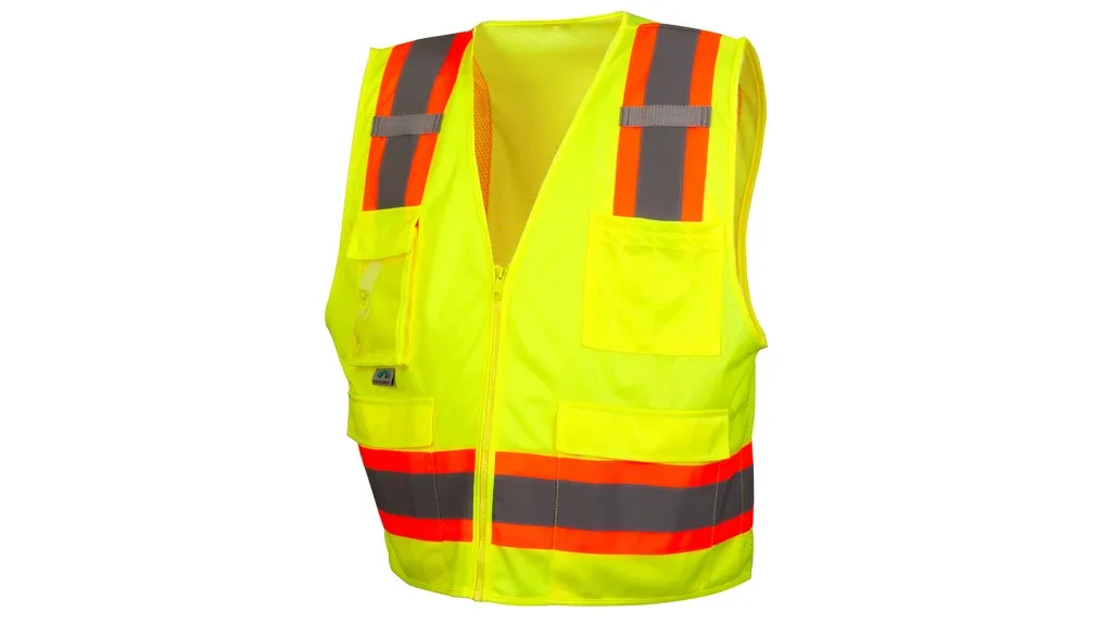 33419 PYRAMEX RVZ2410CP2X, SAFETY VEST HI-VIS POLYESTER,SURVEY SAFETY VEST ANSI/ ISEA 107-2020, LIME GREEN W/ 2" SILVER REFLECTIVE AND ORANGE TRIM, SOLID FRONT MESH BACK, 2 INNER AND 4 OUTER POCKETS, SIZE 2X CLASS II, view 2