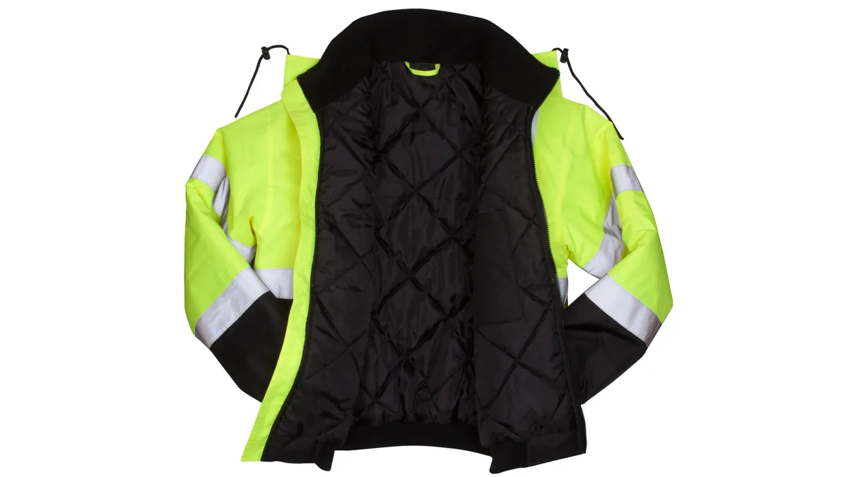 33423 PYRAMEX SAFETY-WINTER WEAR BOMBER JACKET W/QUILTED LINING, HI-VIS LIME SIZE SMALL RJ3210S, view 3