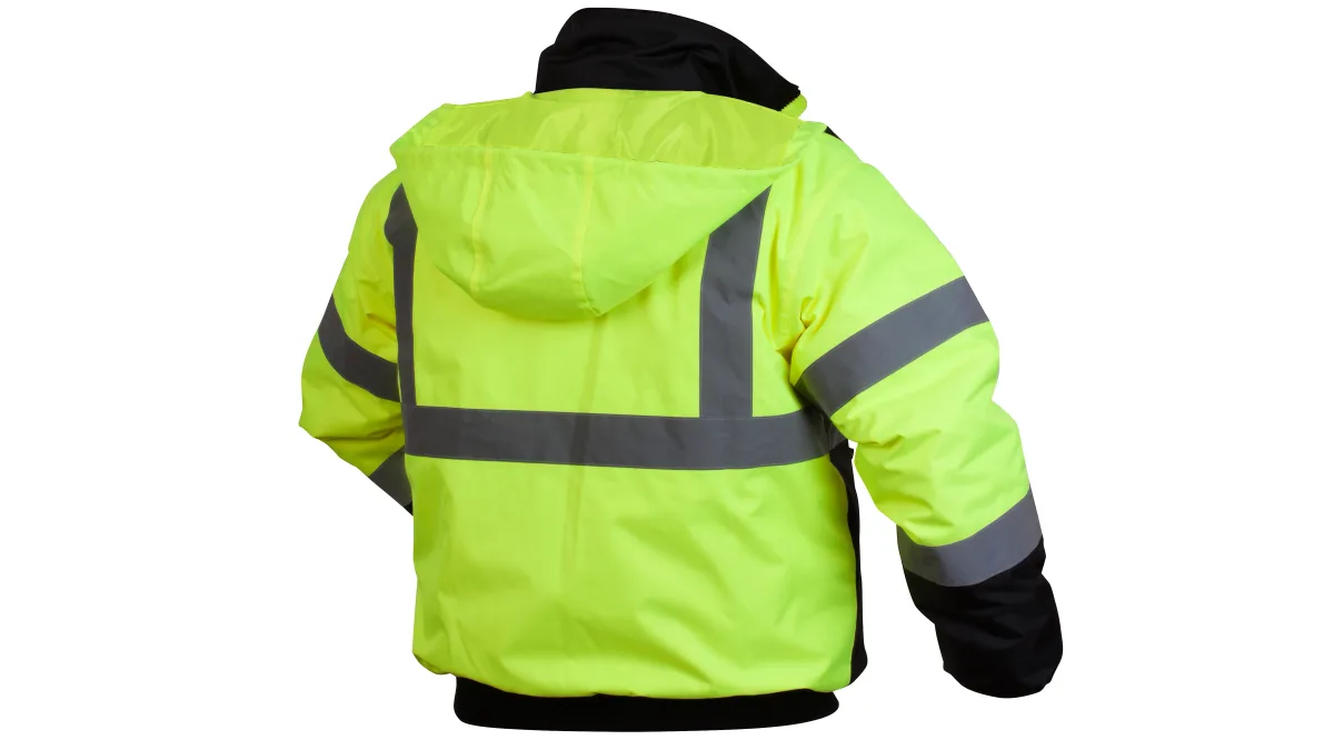 33424 PYRAMEX SAFETY-WINTER WEAR BOMBER JACKET W/QUILTED LINING, HI-VIS LIME SIZE MED. RJ3210M, view 4