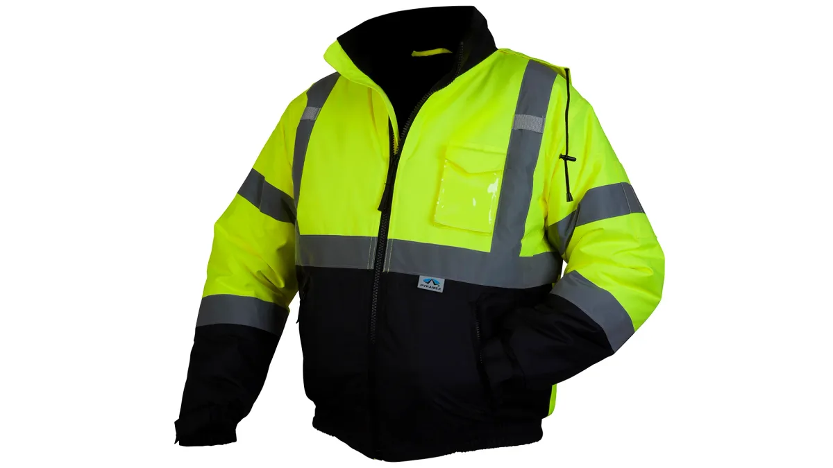 33425 PYRAMEX SAFETY-WINTER WEAR BOMBER JACKET W/QUILTED LINING, HI-VIS LIME SIZE LARGE RJ3210L