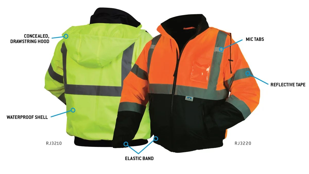 33425 PYRAMEX SAFETY-WINTER WEAR BOMBER JACKET W/QUILTED LINING, HI-VIS LIME SIZE LARGE RJ3210L, view 2
