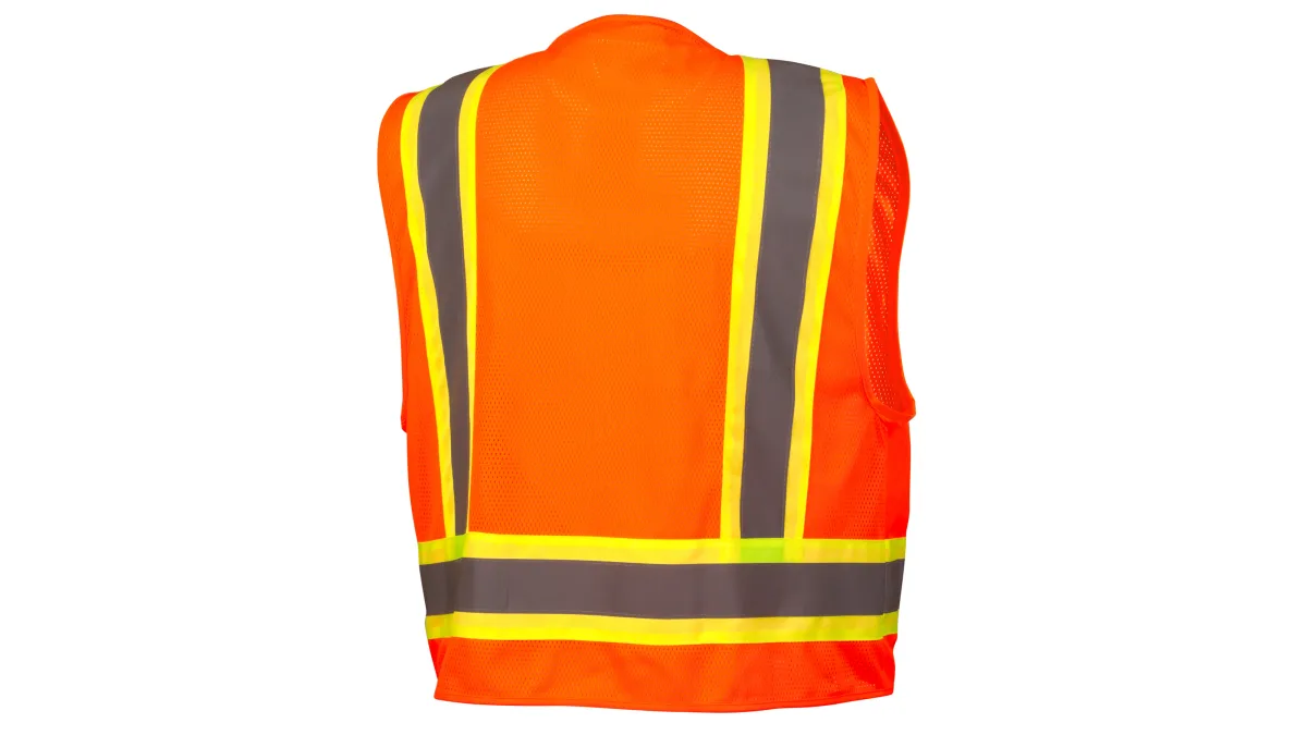 33428 PYRAMEX RVZ2410L, SAFETY VEST HI-VIS POLYESTER,SURVEY SAFETY VEST LIME GREEN W/ 2" SILVER REFLECTIVE AND ORANGE TRIM,CLASS II SIZE LG, view 4
