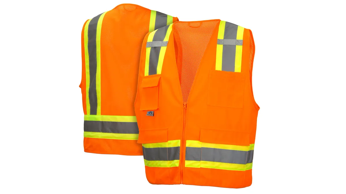 33428 PYRAMEX RVZ2410L, SAFETY VEST HI-VIS POLYESTER,SURVEY SAFETY VEST LIME GREEN W/ 2" SILVER REFLECTIVE AND ORANGE TRIM,CLASS II SIZE LG, view 5