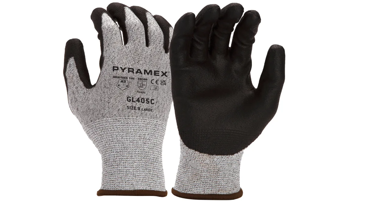 33705 PYRAMEX ANSI A3 CUT RESISTANT GLOVES, GL405C, PU DIPPED PALMS, 18G HPPE LINER W/PMXTECK FOR SUPERIOR PROTECTION,& REINFORCED THUMB SADDLES, SZ XL. SOLD BY DOZEN