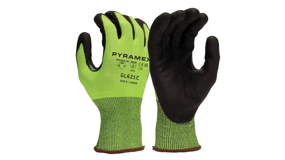 33710 PYRAMEX ANSI A5 CUT RESISTANT GLOVES, GL621C, PU DIPPED PALMS, 18G HPPE LINER W/PMXTECK FOR SUPERIOR PROTECTION,& REINFORCED THUMB SADDLES, SZ LG. SOLD BY DOZEN