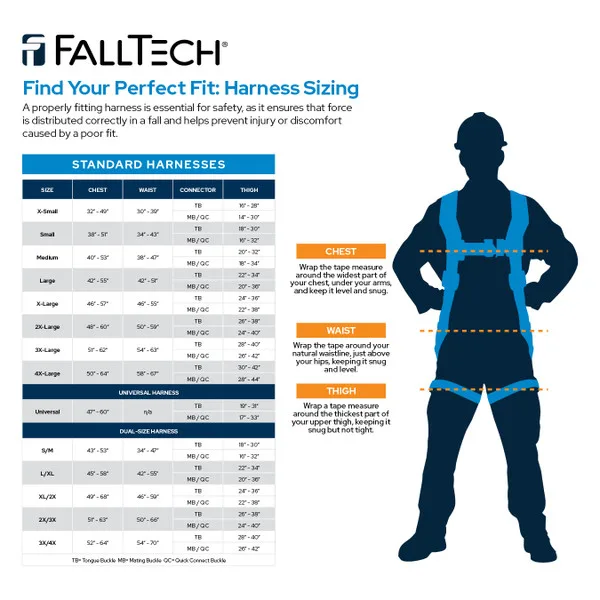 34001 FALLTECH #7016B CONTRACTOR HD, FULL BODY HARNESS, NON-BELTED, UNIFIT SIZES SMALL THROUGH LARGE, view 4