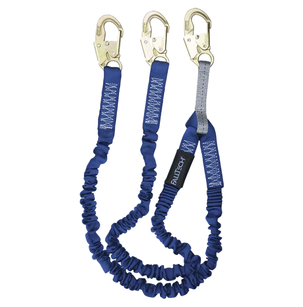 34007 FALLTECH #8240Y 6' SHOCK ABSORBING LANYARD, DOUBLE LEG, ELASTECH W/STEEL SNAP HOOKS
