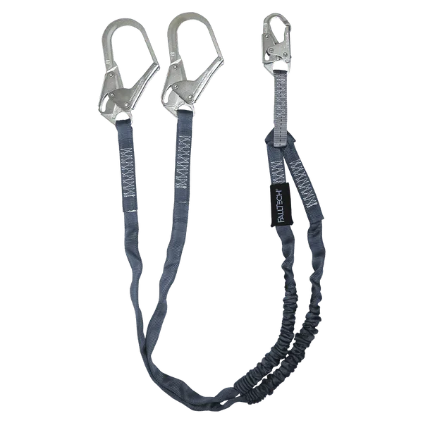 34008 FALLTECH #8259Y3 6' SHOCK ABSORBING LANYARD, DOUBLE LEG, ELASTECH W/STEEL CONNECTORS, REBAR HOOKS
