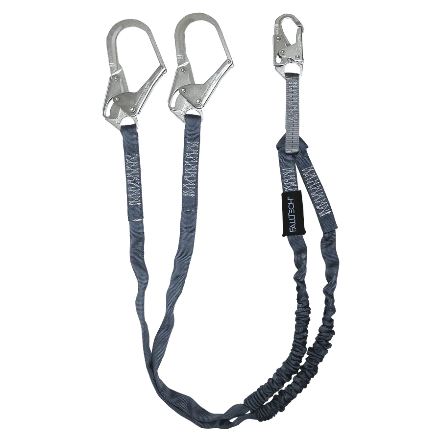 34008 FALLTECH #8259Y3 6' SHOCK ABSORBING LANYARD, DOUBLE LEG, ELASTECH W/STEEL CONNECTORS, REBAR HOOKS, view 2