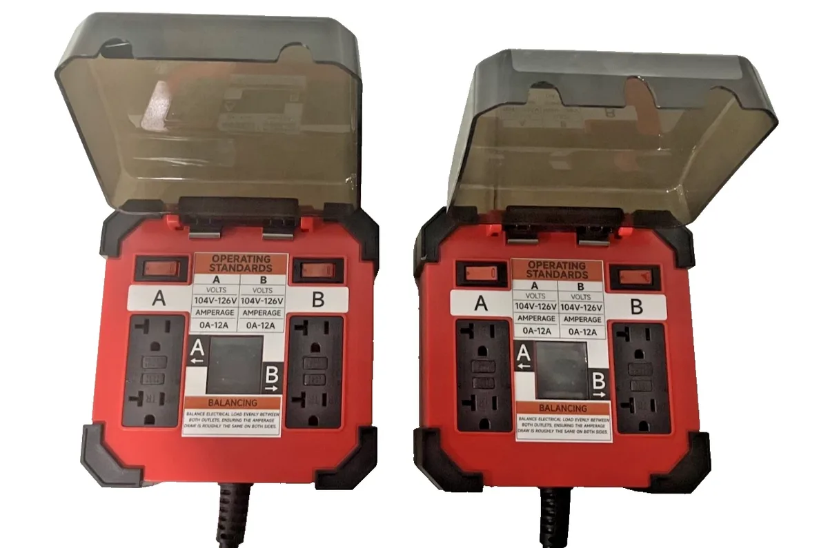 53071 GMS DUO-POWER DISTRIBUTION SYSTEM, INCLUDES 2-RED 20A POWER BOXES, 2-DRYER ADAPTERS, 4-RIGHT ANGLE TRIPLE POWER BLOCKS, AND CARRY CASE ITEM G20-R21