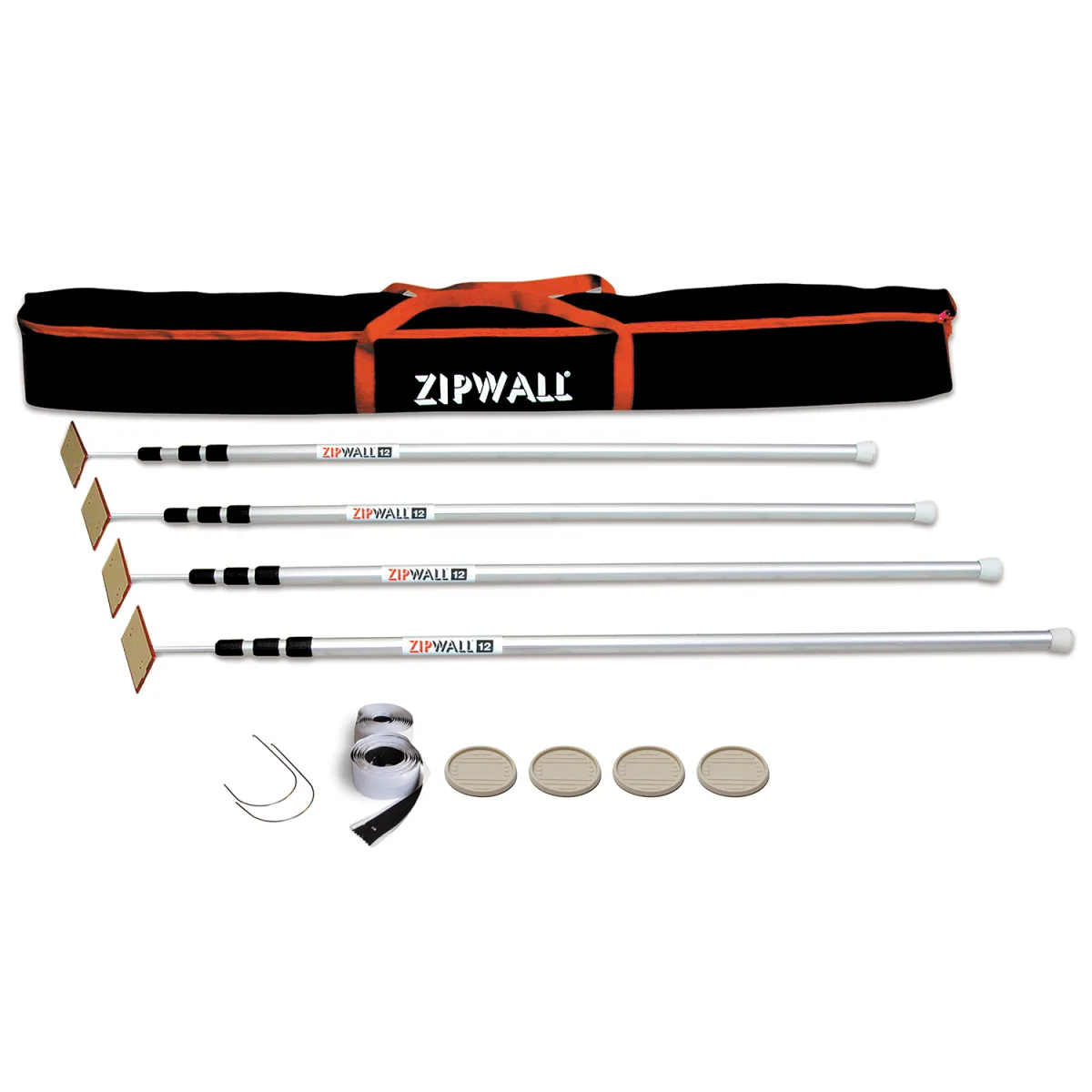 53096 #SLP4, ZIPWALL EXTENSION POLES ,12' WITH HEAD PLATE AND SLIP DISK 4 SPRING LOADED DUST BARRIER ALUMINUM POLES PER KIT,
