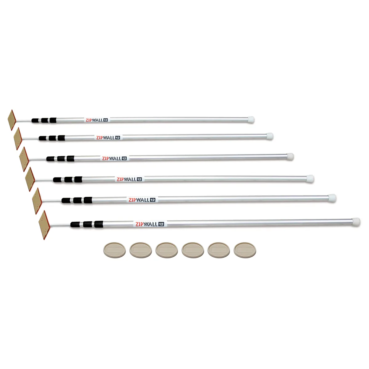 53097 #SLP6, ZIPWALL EXTENSION POLES ,12' WITH HEAD PLATE AND SLIP DISK 6 SPRING LOADED DUST BARRIER ALUMINUM POLES PER KIT,