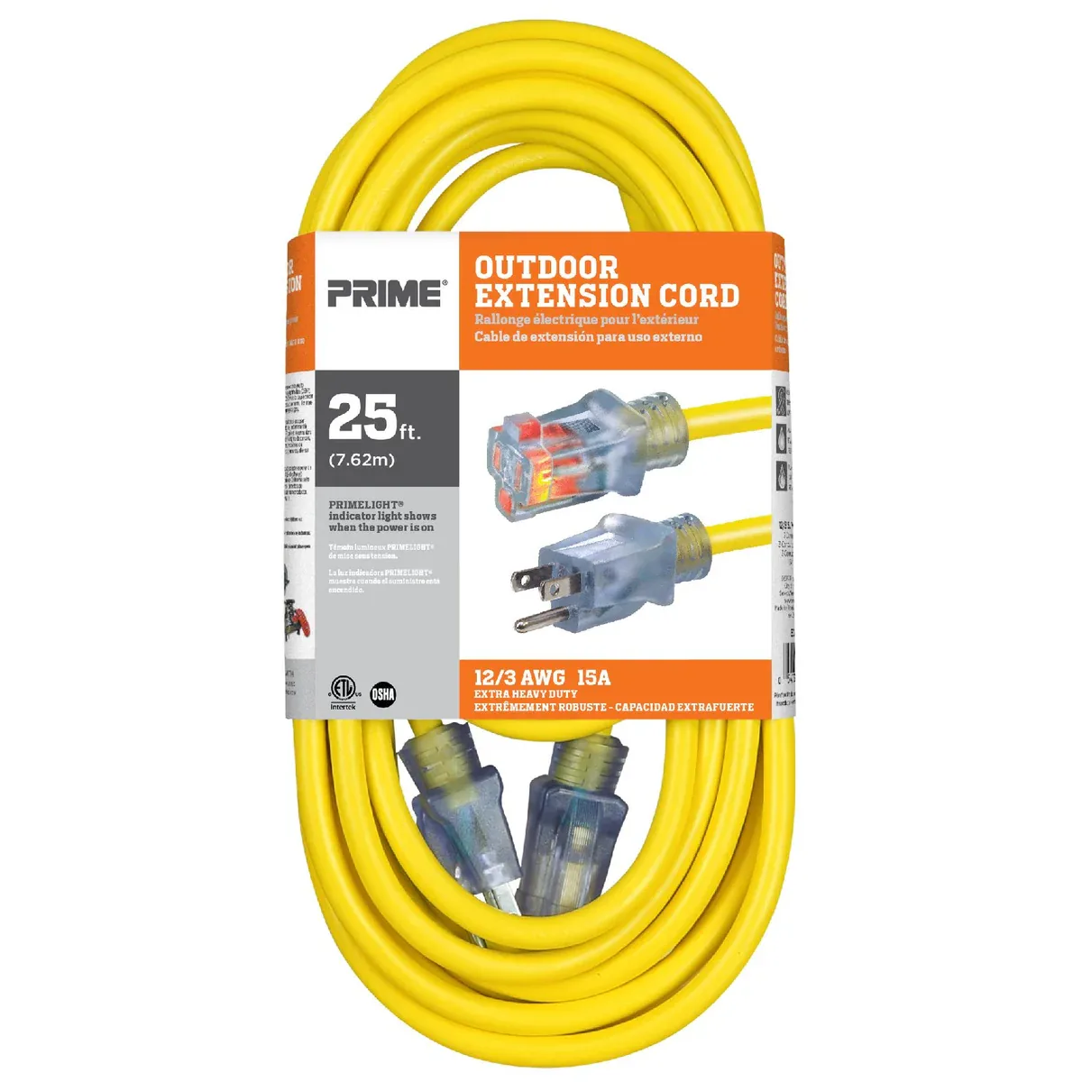 53102 12/3 EXTENSION CORD W/LIGHTED END, 25' LONG