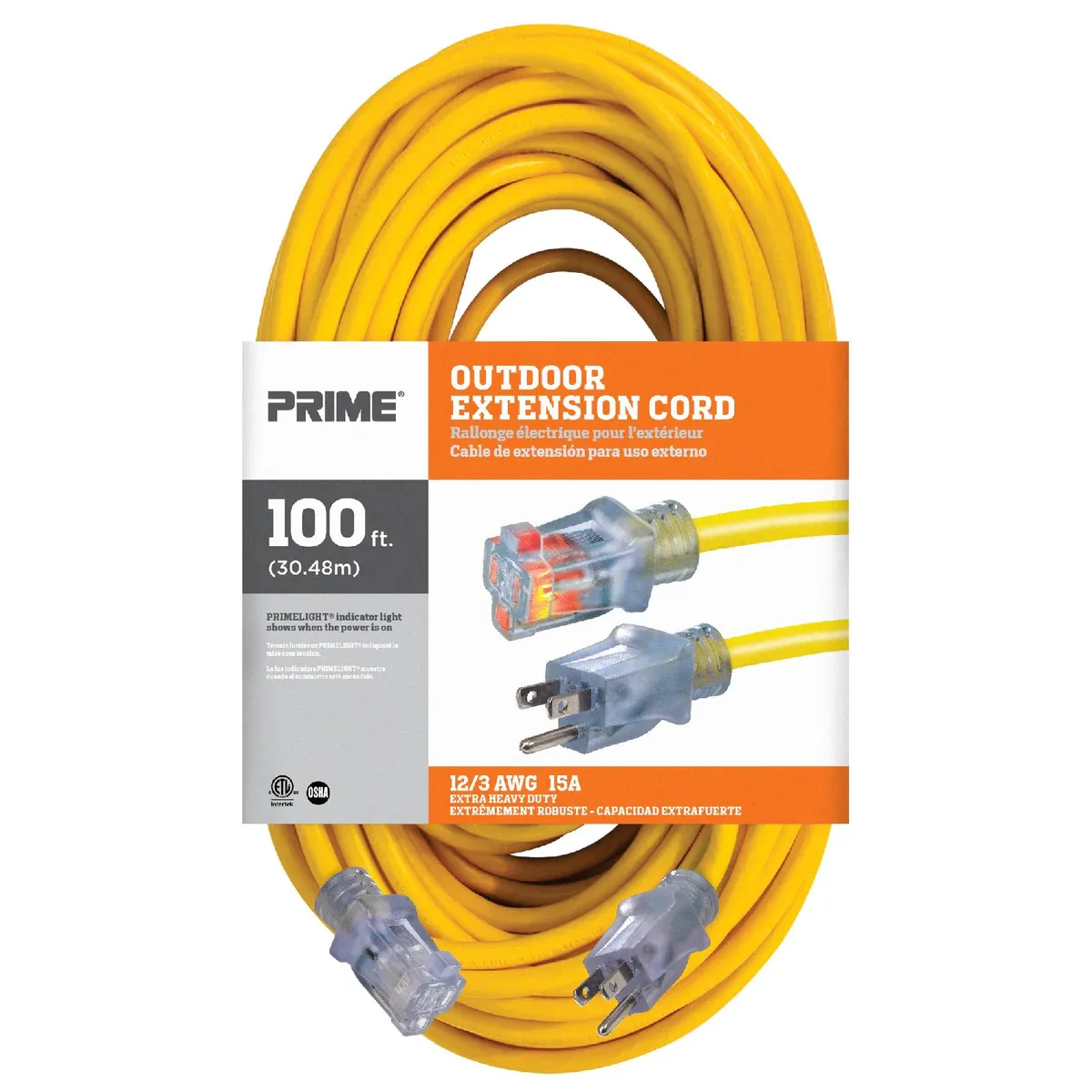 53103 12/3 EXTENSION CORD W/LIGHTED END, 100' LONG