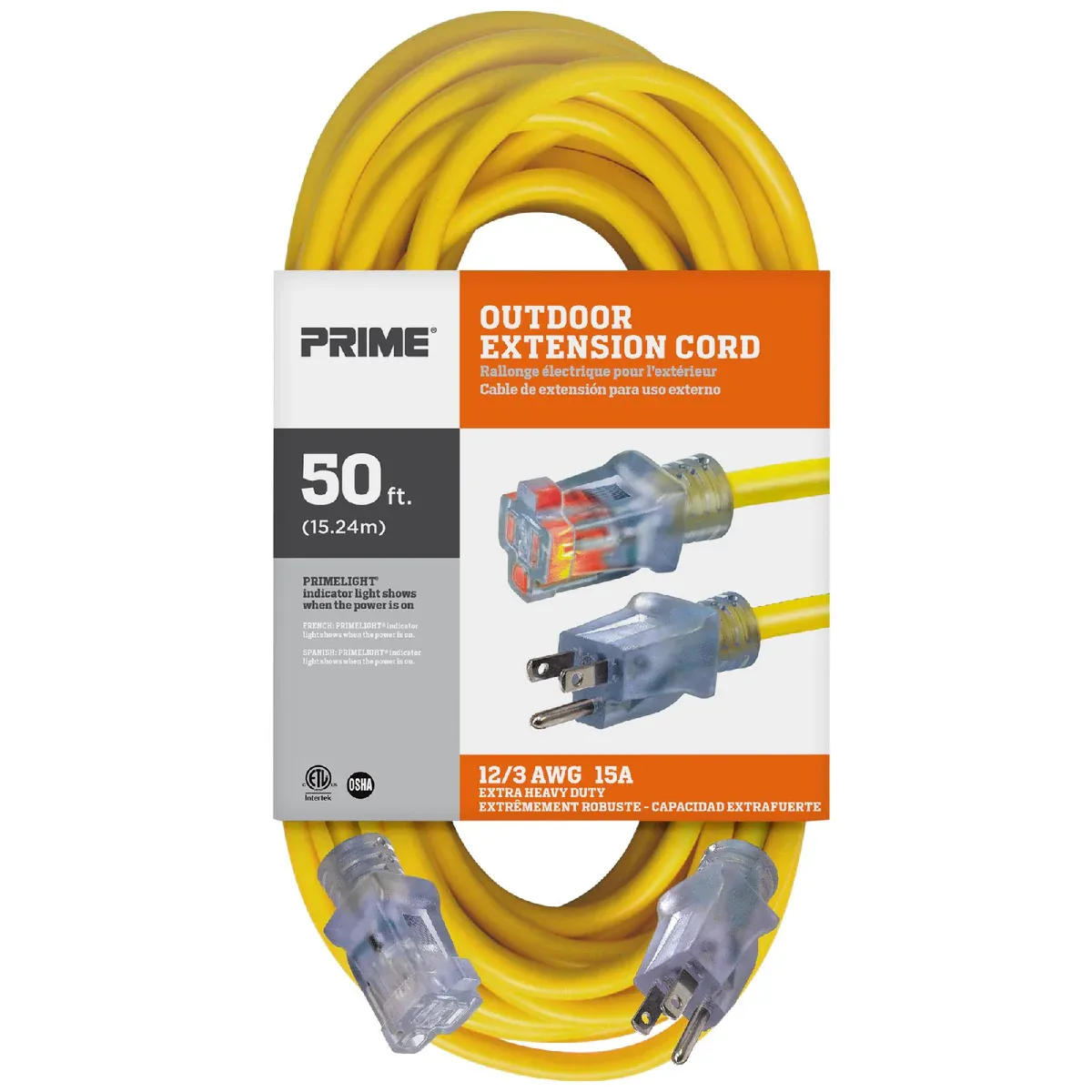 53105 12/3 EXTENSION CORD W/LIGHTED END, 50' LONG