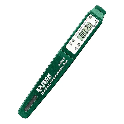 70002 EXTECH 44550 POCKET HUMIDITY AND TEMPERATURE PEN. 20-90%RH +/- 5% 14-122 DEGREE F, +/- 2 DEG F. COMPLETE WITH POCKET CLIP, LR44 BUTTON BATTERY
