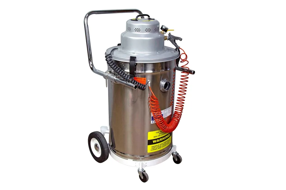 90020 EXPLOSION PROOF PNEUMATIC HEPA VACUUM, 15 GAL, WET/DRY, SPARK-FREE MOTOR, 10' VACUUM HOSE, WHEEL KIT, P/N EPV-PN-15G-SS-WC-KT