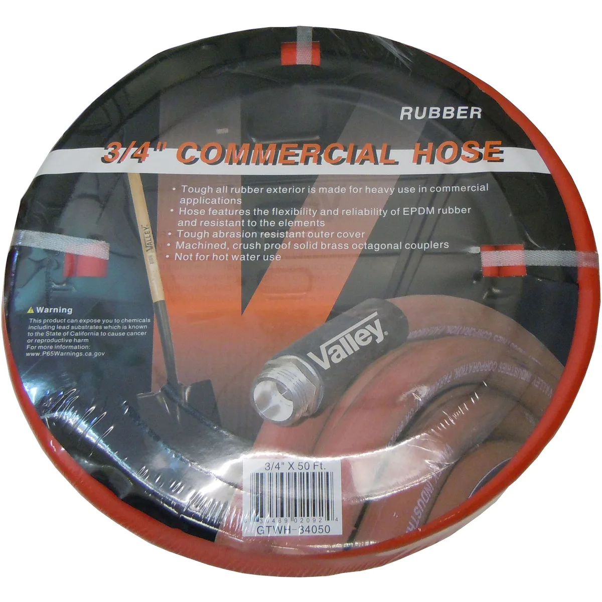 90051 #GTWH-34050 RUBBER HOT WATER HOSE, 3/4" X 50' LONG W/HD BRASS FITTINGS SOLD BY EACH