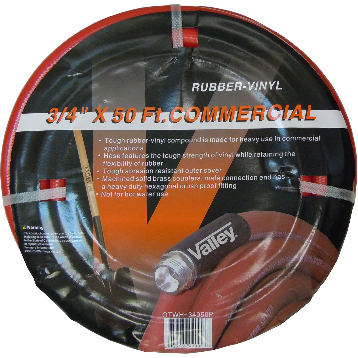 90052 #GTWH-34050P VINYL/ RUBBER WATER HOSE, 3/4" X 50' LONG W/HD BRASS FITTINGS SOLD BY EACH