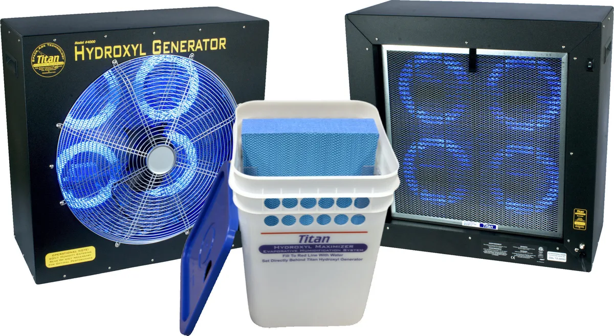 92023 TITAN 4000 MAX, UVA/TIO2 PHOTOCATALYTIC HYDROXYL/IONIZED HYDRO-PEROXIDE GENERATOR, 11 VOLT, 50/60 HERTZ, 5 AMP,5000 CFM MAX FAN OUTPUT, 40,000 CUBIC FOOT MAX AREA TREATMENT